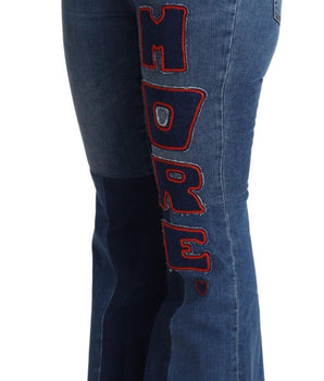 Dolce & Gabbana Blue Amore Patch Boot Cut Cotton Stretch Pant Dolce & Gabbana 