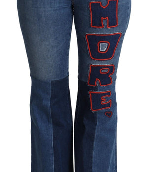 Dolce & Gabbana Blue Amore Patch Boot Cut Cotton Stretch Pant Dolce & Gabbana 