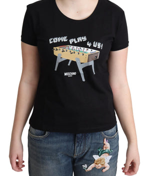 Moschino Black Cotton Come Play 4 Us Print Tops T-shirt Moschino 