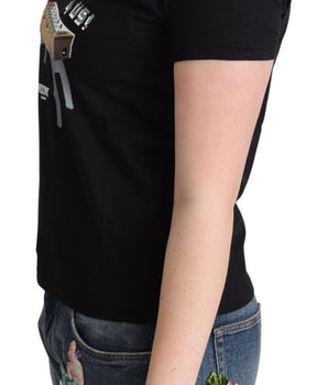 Moschino Black Cotton Come Play 4 Us Print Tops T-shirt Moschino 