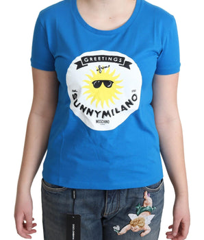 Moschino Blue Cotton Sunny Milano Print Tops T-shirt Moschino 