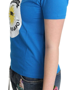 Moschino Blue Cotton Sunny Milano Print Tops T-shirt Moschino 