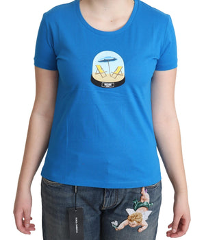 Moschino Blue Printed Cotton Short Sleeves Tops T-shirt Moschino 