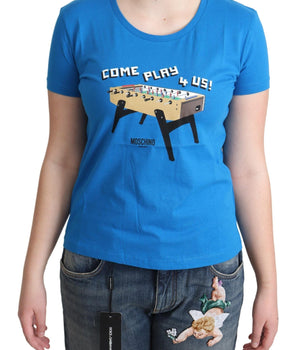 Moschino Blue Cotton Come Play 4 Us Print T-shirt Moschino 