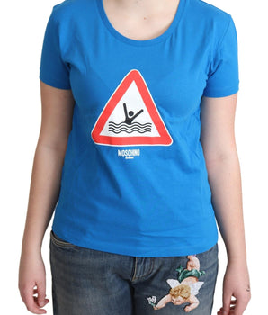 Moschino Blue Cotton Swim Graphic Triangle T-shirt Moschino 
