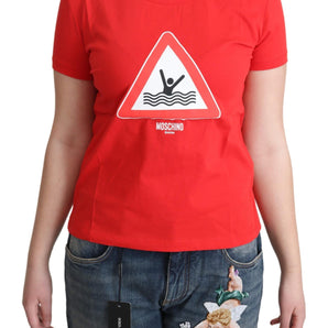 Moschino Red Cotton Swim Graphic Triangle Print T-Shirt