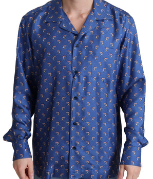 Dolce & Gabbana Blue Beach Chair Umbrella Print Silk Shirt