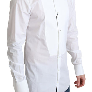 Dolce &amp; Gabbana Elegant White Cotton Bib Dress Shirt