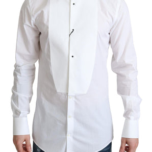 Dolce &amp; Gabbana Elegant White Cotton Bib Dress Shirt