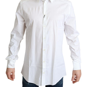 Dolce &amp; Gabbana Elegante camisa de vestir elástica de algodón blanco