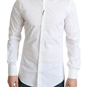 Dolce &amp; Gabbana Elegante camisa de vestir elástica de algodón blanco