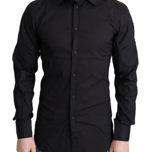 Dolce &amp; Gabbana Elegante camisa de vestir de corte slim en negro dorado