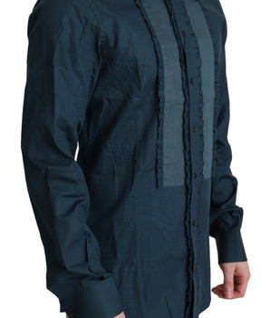 Dolce & Gabbana Elegant Blue Ruffled Tuxedo Shirt Dolce & Gabbana 