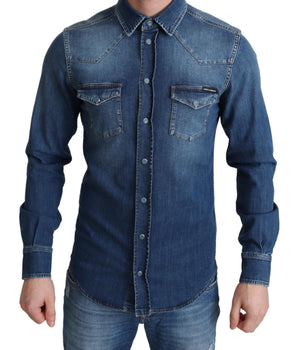 Dolce & Gabbana Blue Cotton Stretch Long Sleeves Denim Shirt