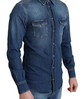 Dolce & Gabbana Blue Cotton Stretch Long Sleeves Denim Shirt