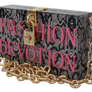 Dolce & Gabbana Gray Resin Dolce Box Clutch with Gold Details Dolce & Gabbana 