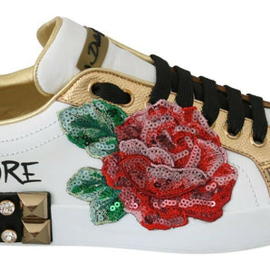 Dolce & Gabbana Elegant Sequined Floral Leather Sneakers