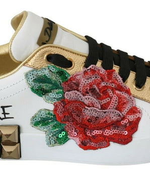Dolce &amp; Gabbana Elegant Sequined Floral Leather Sneakers