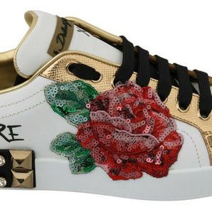 Dolce & Gabbana Elegant Sequined Floral Leather Sneakers