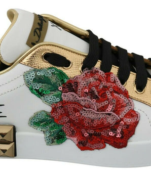 Dolce &amp; Gabbana Elegant Sequined Floral Leather Sneakers