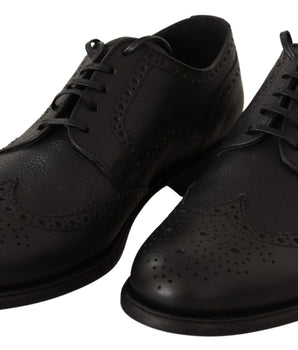 Dolce & Gabbana Elegant Black Leather Derby Wingtip Shoes Dolce & Gabbana 