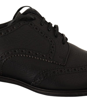Dolce & Gabbana Elegant Black Leather Derby Wingtip Shoes Dolce & Gabbana 