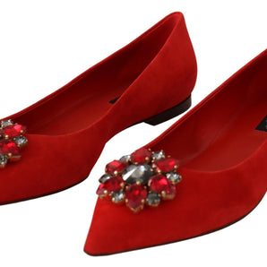 Dolce & Gabbana Crystal Embellished Red Suede Flats