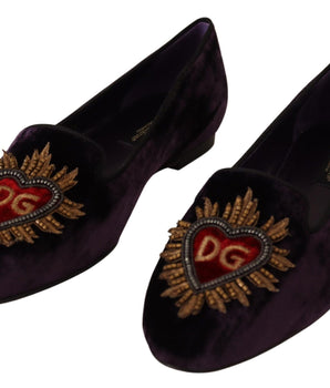 Dolce & Gabbana Chic Purple Velvet Loafers with Heart Detail Dolce & Gabbana 