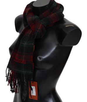 Missoni Black Red Check Wool Unisex Neck Wrap Fringes Scarf
