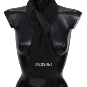 Missoni Elegant Black Wool Scarf with Fringes