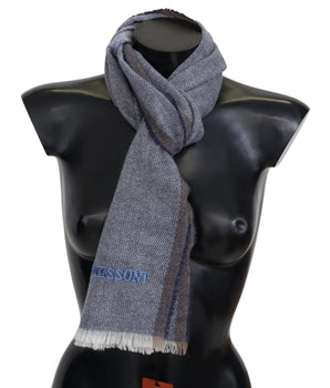 Missoni Elegant Gray Wool Scarf with Stripes and Fringes Missoni 
