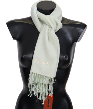 Missoni Light Green Pattern Cashmere Unisex Wrap Fringes Scarf