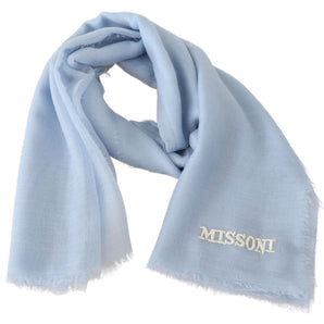 Missoni Elegante bufanda de cachemir azul claro con flecos