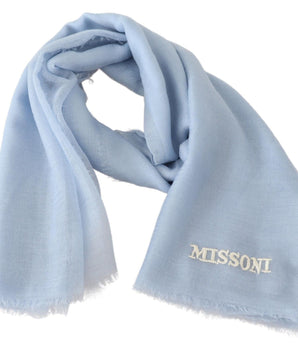 Missoni Elegant Light-Blue Cashmere Scarf with Fringes Missoni 
