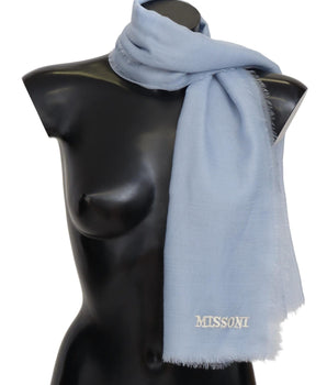 Missoni Elegant Light-Blue Cashmere Scarf with Fringes Missoni 