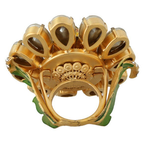 Anillo llamativo con flores de cristal de Dolce &amp; Gabbana, talla US 7,5