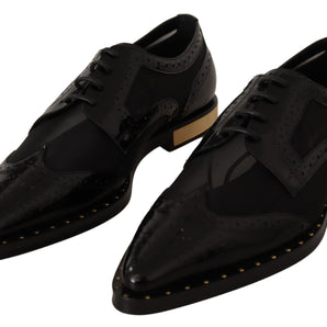 Dolce &amp; Gabbana Elegantes zapatos Oxford con cordones negros con adornos dorados