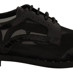 Dolce &amp; Gabbana Elegantes zapatos Oxford con cordones negros con adornos dorados