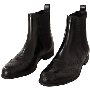 Dolce & Gabbana Elegant Black Ankle Wingtip Oxford Boots