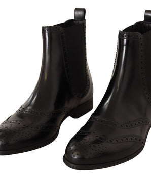 Dolce & Gabbana Elegant Black Ankle Wingtip Oxford Boots Dolce & Gabbana 