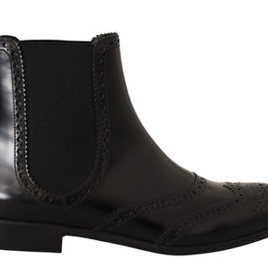 Dolce & Gabbana Elegant Black Ankle Wingtip Oxford Boots