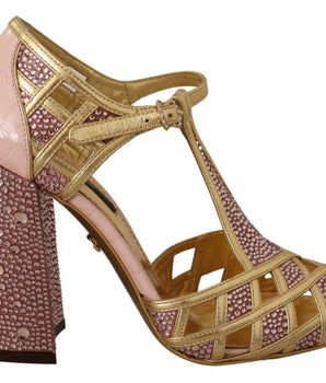 Dolce &amp; Gabbana Silk-Infused Leather Crystal Pumps in Pink Gold