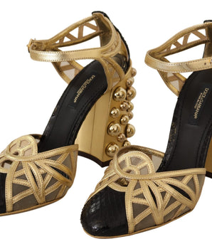 Dolce &amp; Gabbana Elegantes zapatos de tacón de cuero con tachuelas de cristal