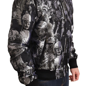 Dolce &amp; Gabbana Elegant Black Bomber Jacket with Silver Details