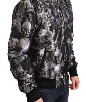 Dolce & Gabbana Elegant Black Bomber Jacket with Silver Details Dolce & Gabbana 