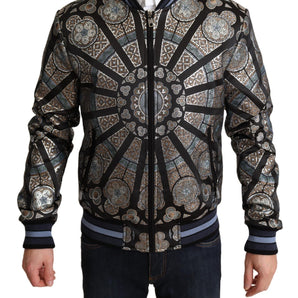 Dolce & Gabbana Elegant Jacquard Bomber Jacket in Blue