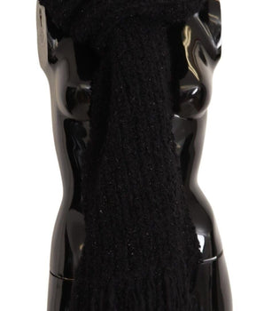 Dolce & Gabbana Black Virgin Wool Knitted Wrap Shawl Scarf Dolce & Gabbana 