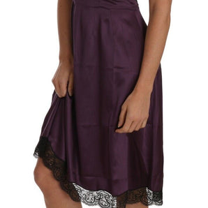 Dolce &amp; Gabbana Elegante vestido camisero de encaje de seda morado