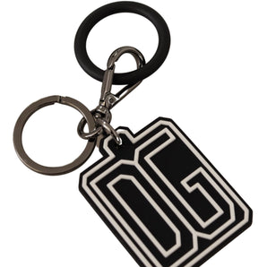 Dolce &amp; Gabbana Elegant Silver &amp; Rubber Designer Keyring