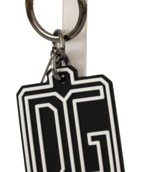 Dolce &amp; Gabbana Elegant Silver &amp; Rubber Designer Keyring
